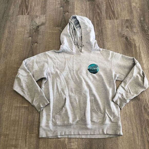 Santa Cruz Original Surf Skate Gray Sweatshirt Hoodie Mens Size Small Blue Logo - Picture 2 of 9